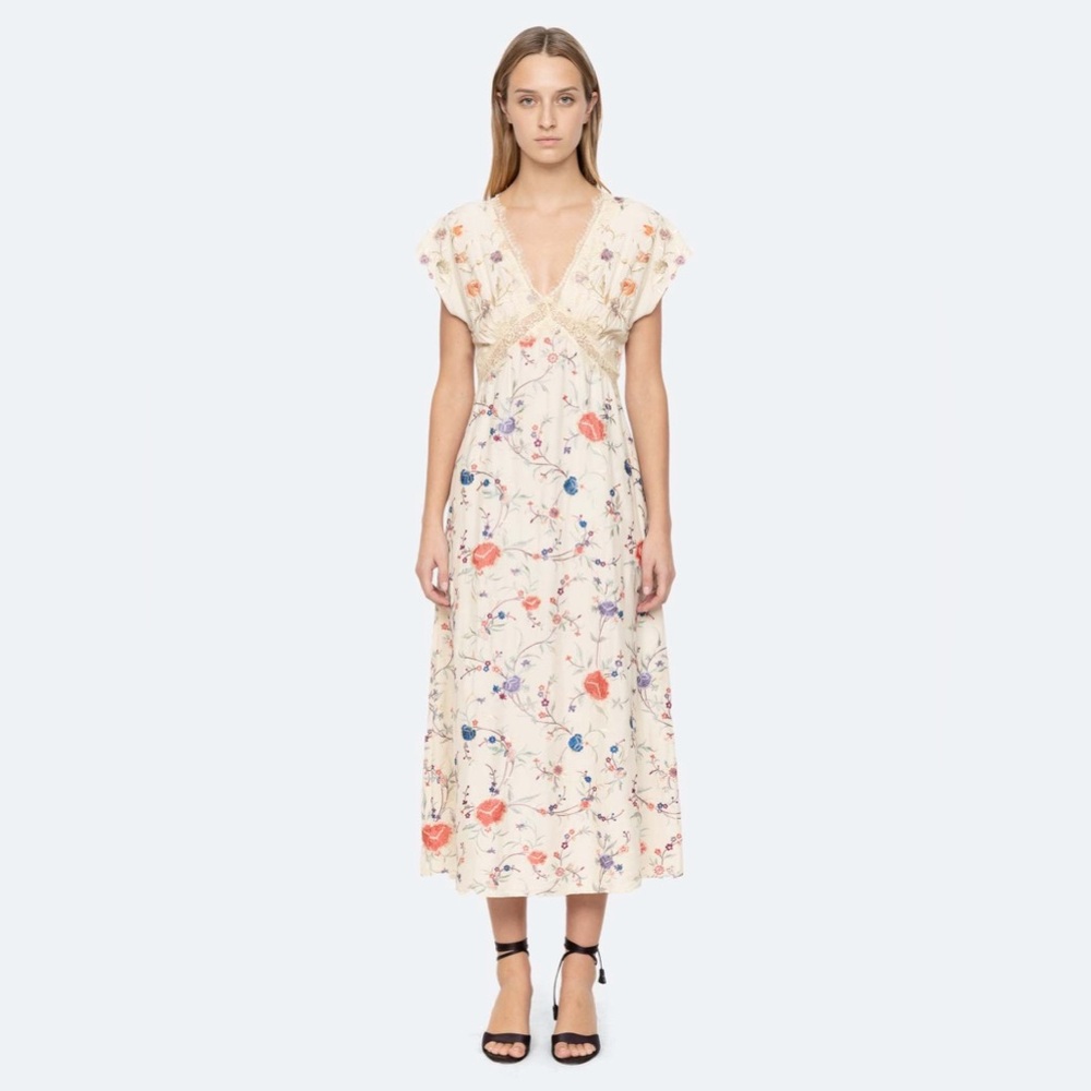 NWT Sea New York Priscilla Flower Embroidered V-Neck Short Sleeve Maxi Dress - Picture 3 of 13